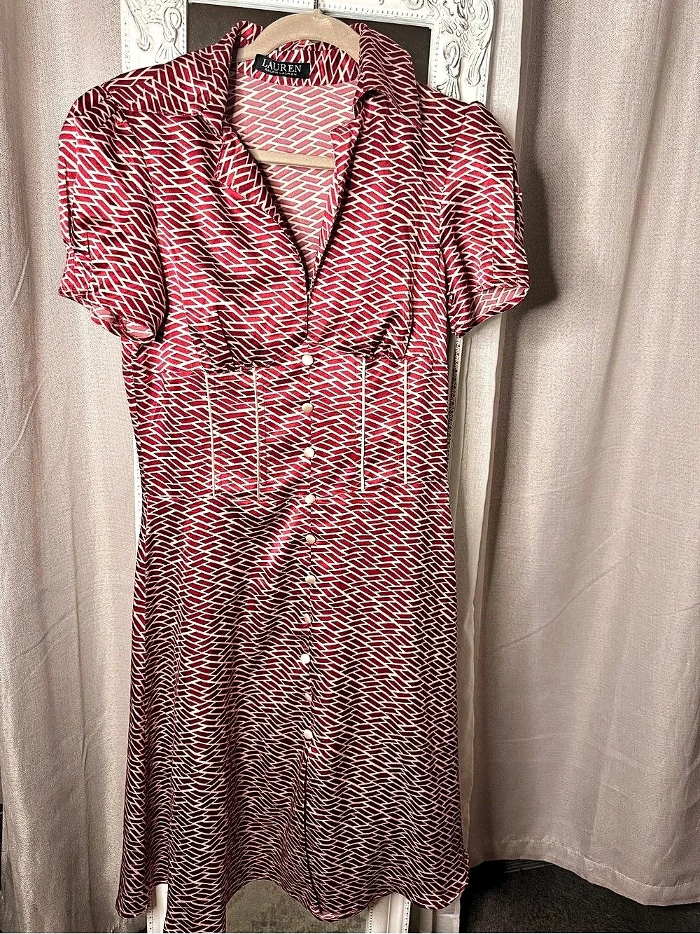 Lauren Ralph Lauren Geometric Mini Dress Red & White Medium NWT